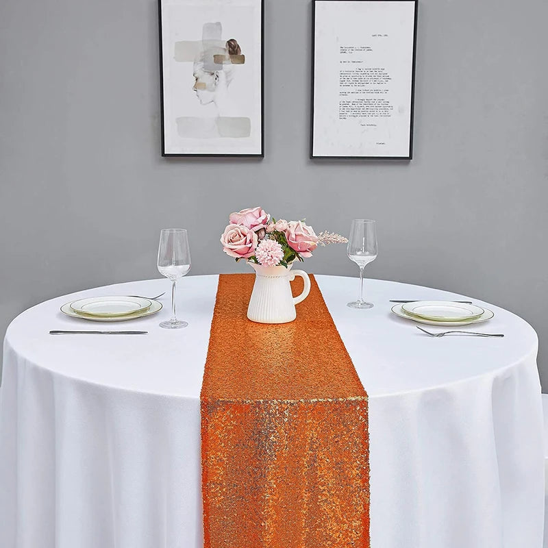 Orange sequin table runner for festive decoration - vue 6 sur 7