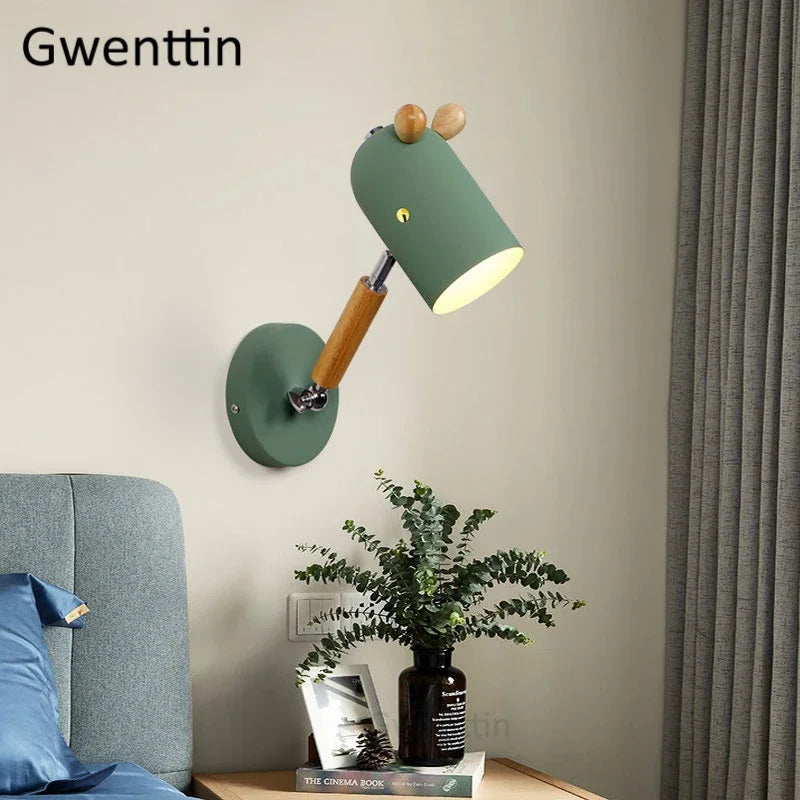 Nordic wooden and iron wall light for children - vue 3 sur 9