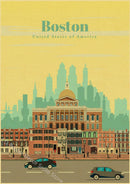 Vintage world cities poster architecture and landmarks