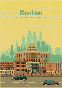 Vintage world cities poster architecture and landmarks