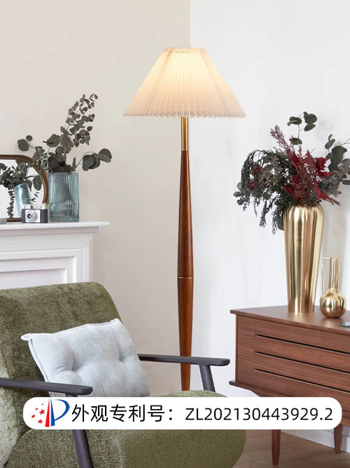 Modern walnut wood and fabric decorative floor lamp - vue 5 sur 17
