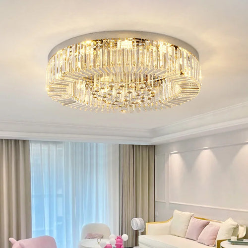 Gold modern crystal chandelier LED ceiling light for living room - vue 2 sur 10