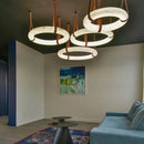 Luxury minimalist LED chandelier in copper and natural marble