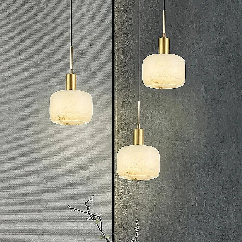 Modern marble and copper chandelier with elegant Nordic design