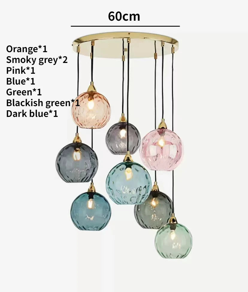 Nordic coloured glass globe pendant light water grain modern restaurant kitchen bedside lamp - vue 28 sur 29