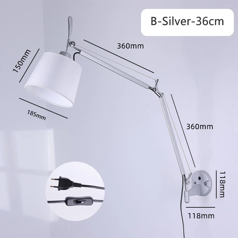 Nordic industrial foldable wall light with long swing arm - vue 9 sur 11