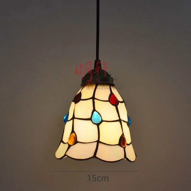 Tiffany stained glass pteris pendant light decorative indoor fixture - vue 8 sur 9