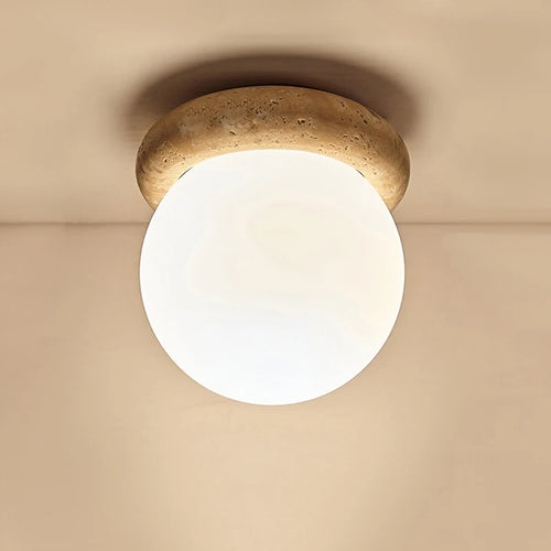 Wabi sabi Japanese industrial LED travertine ceiling light - vue 2 sur 6