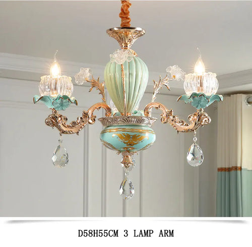 Modern luxury European retro crystal and ceramic chandelier - vue 13 sur 13