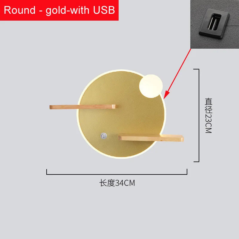 Nordic LED wall light with shelf and USB charger - vue 12 sur 18