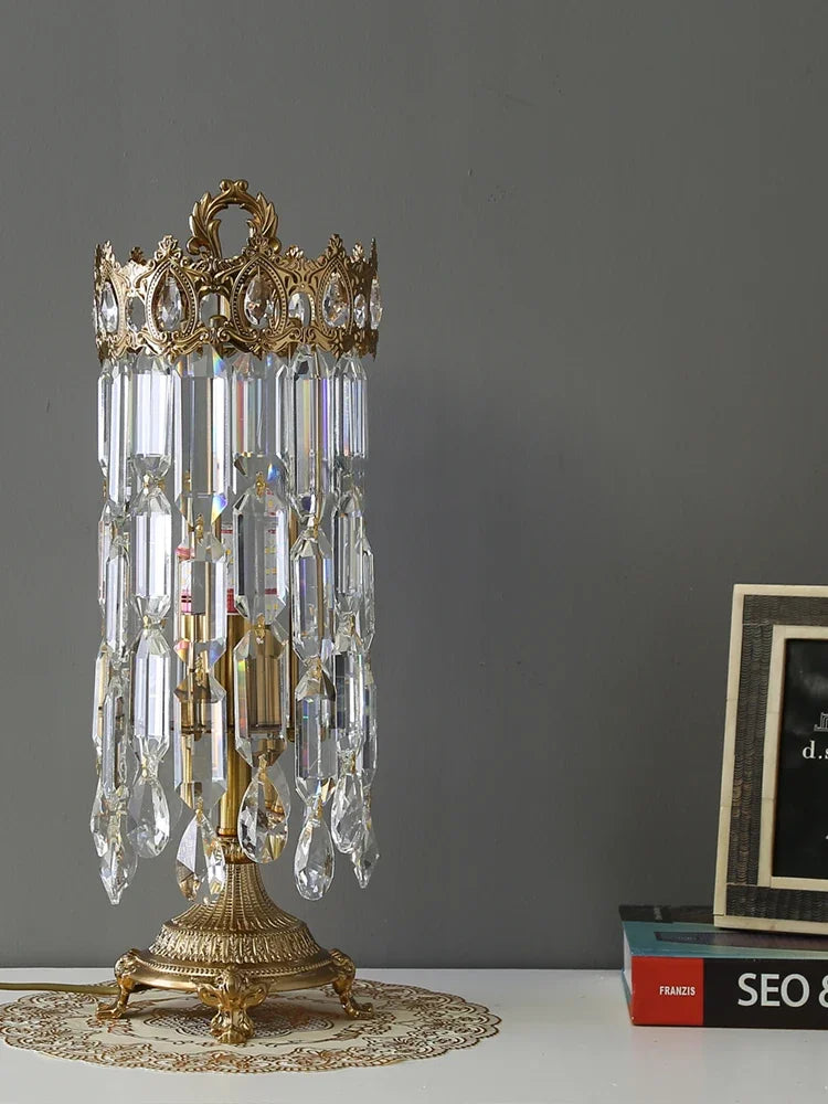 Luxury crystal crown bedside lamp elegant decoration for bedroom - vue 3 sur 5