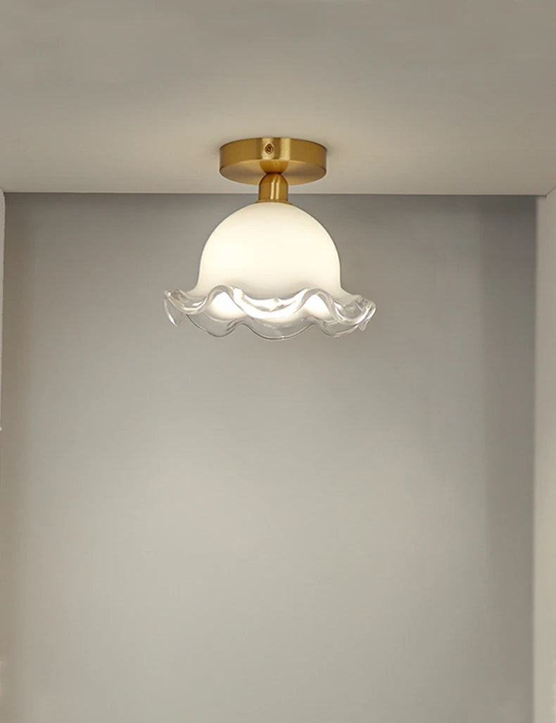 Modern ceiling light in antique glass and brass, unique and minimalist