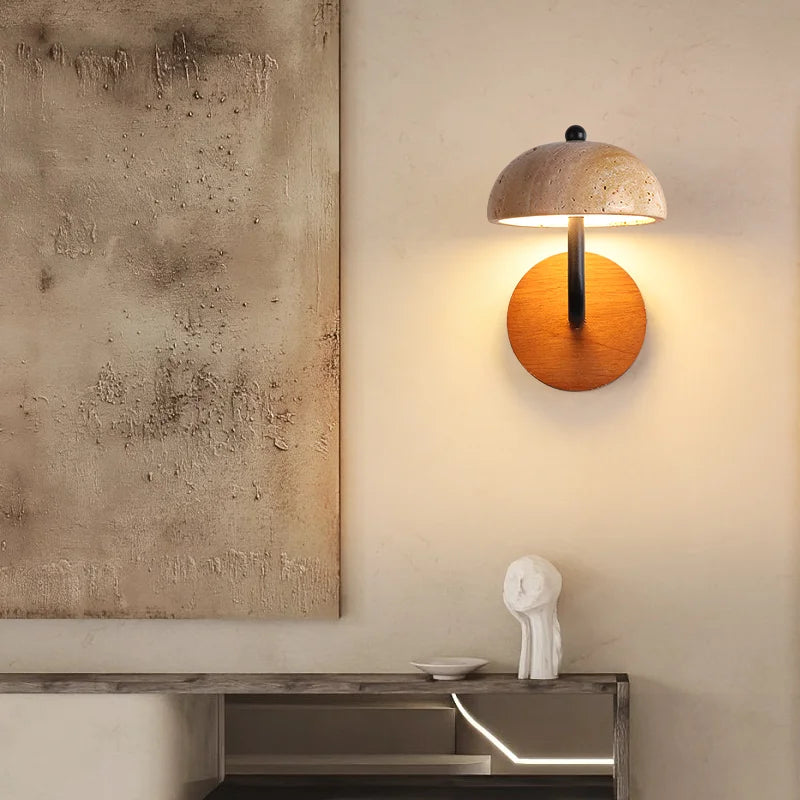 Vintage LED mushroom-shaped wall light in natural stone - vue 4 sur 6
