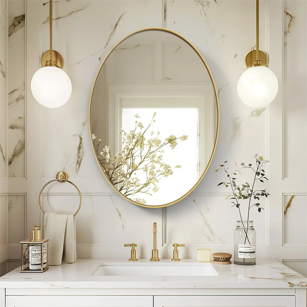 Brushed gold mirror with decorative metal frame