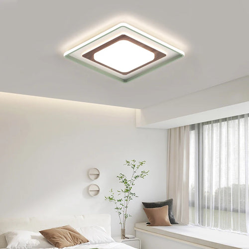 Minimalist square wood grain living room lamp - vue 4 sur 18