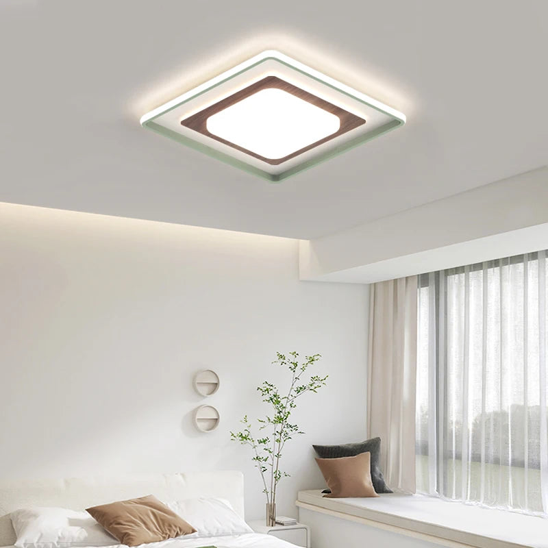 Minimalist square wood grain living room lamp - vue 4 sur 18