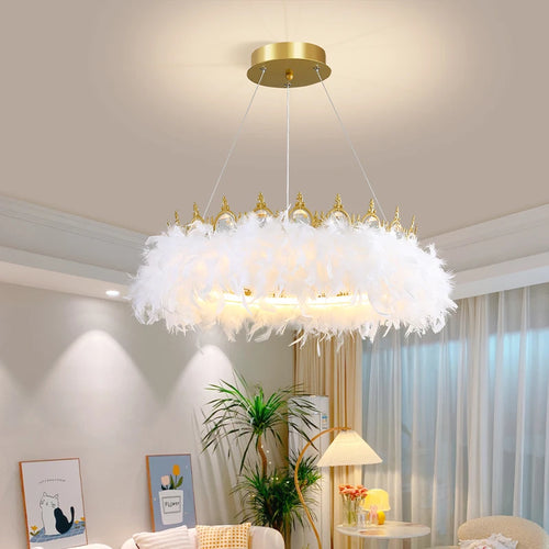 Nordic feather chandelier for girls' room creative luxury style - vue 3 sur 10