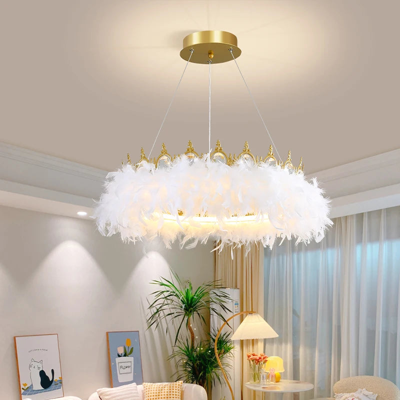 Nordic feather chandelier for girls' room creative luxury style - vue 3 sur 10