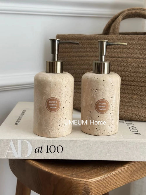 marble bathroom kit with gel holder and dispenser - vue 3 sur 8