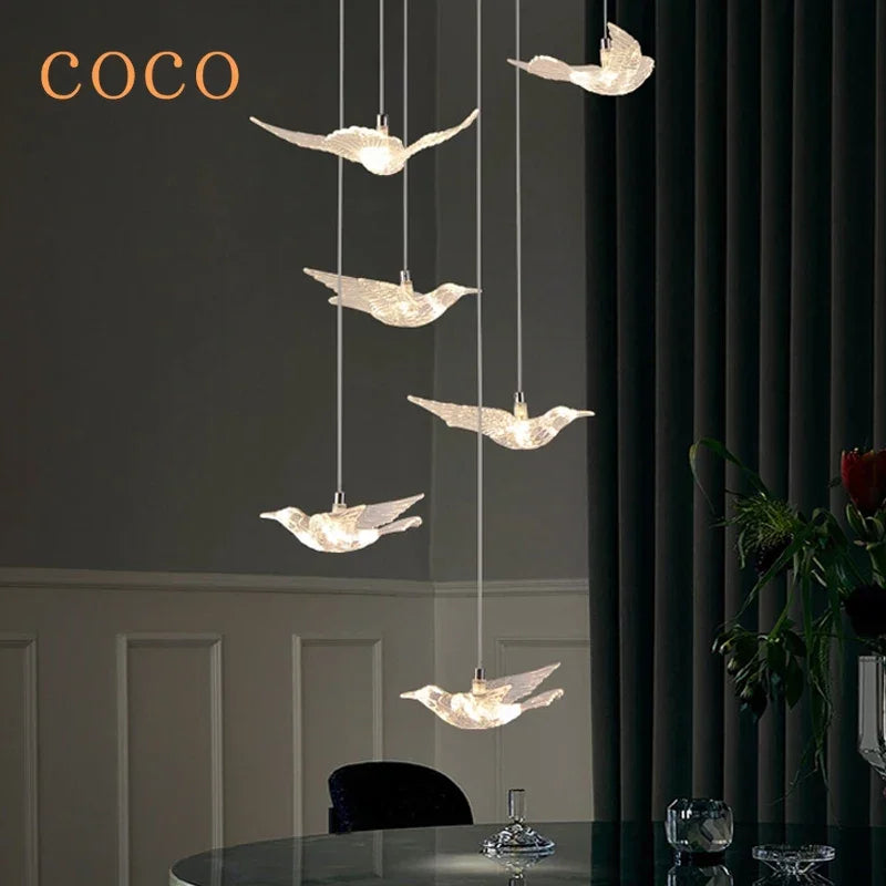 Decorative LED pendant light in bird shape, ideal for lofts