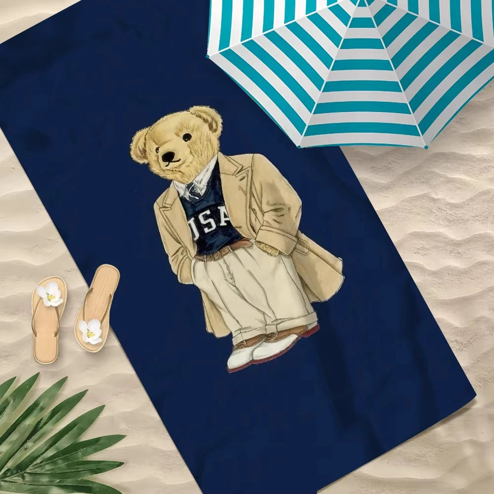 Quick-dry beach towel with bear pattern, lightweight - vue 5 sur 5