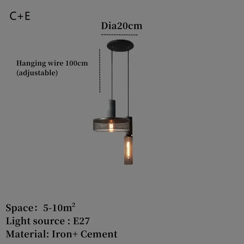 Industrial concrete pendant light with iron shade - vue 28 sur 29