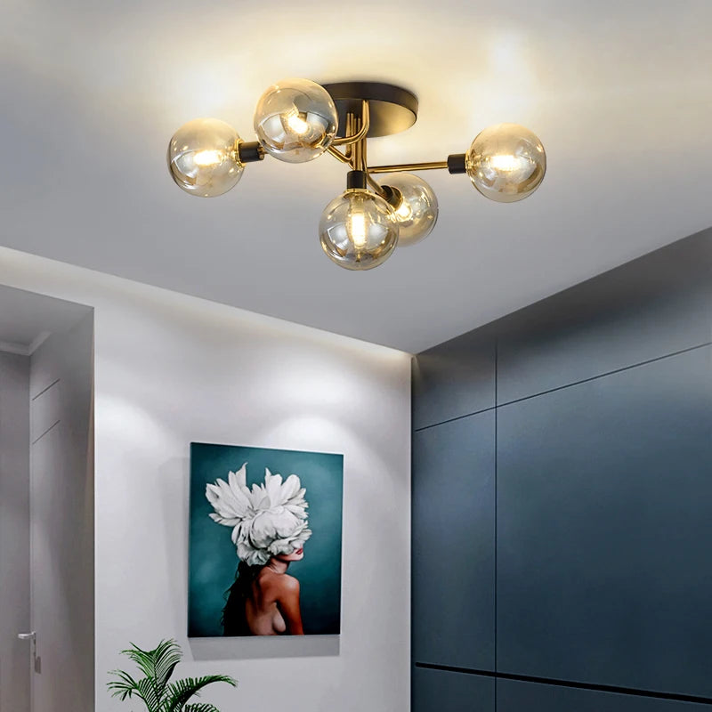 Modern gold glass and elegant metal ceiling light