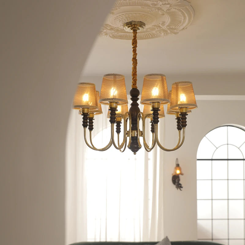 Retro wood and fabric ceiling light for restaurant and living room