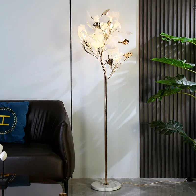 Modern nordic LED floor lamp with ginkgo flower design - vue 3 sur 7