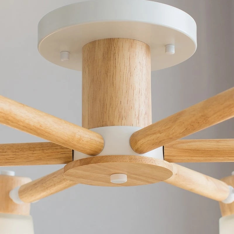 Decorative Nordic glass and wood chandelier - vue 10 sur 14