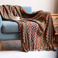 Boho woven throw with tassels soft for sofa or bed