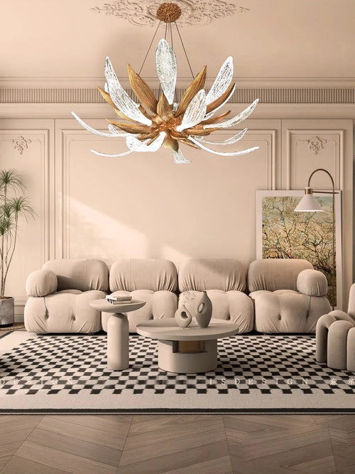 Dimmable copper and glass LED chandelier for indoor use - vue 2 sur 11