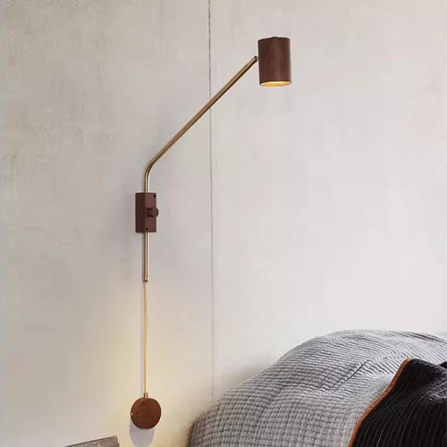 Vintage wooden swing arm wall light for hotel or café - vue 2 sur 8