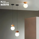 Round glass and Japanese walnut wood pendant light