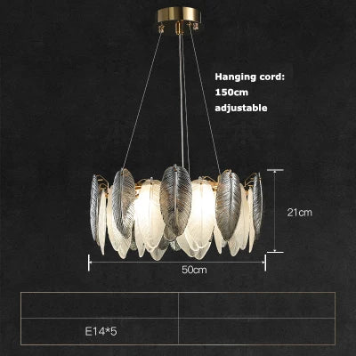 Art deco inspired LED crystal chandelier with white and grey feathers - vue 10 sur 17