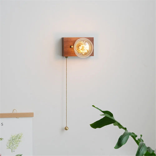 Vintage walnut edison wall light with pull switch - vue 2 sur 14