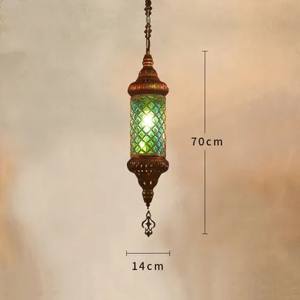 Retro industrial iron and coloured glass chandelier for Asian venues - vue 8 sur 14