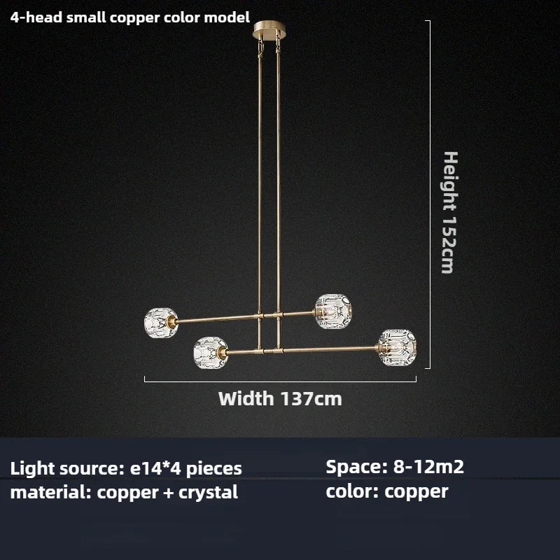 Modern American style crystal chandelier in polished copper - vue 7 sur 10