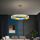 Modern dimmable LED chandelier with decorative steel ring