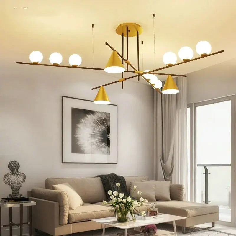 Minimalist industrial glass and LED design chandelier - vue 4 sur 18