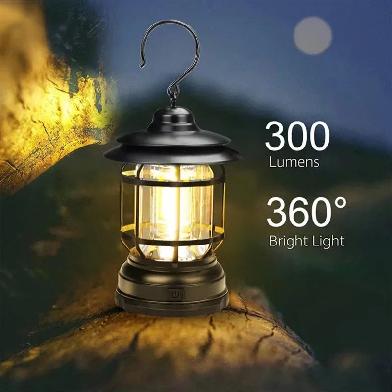 Rechargeable retro camping lamp waterproof for outdoor adventures