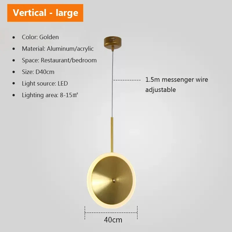 Modern round metal LED pendant light with adjustable wire and artistic design