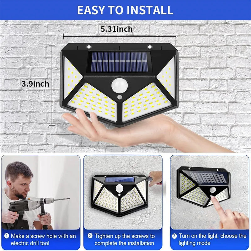 Waterproof outdoor solar wall light with motion sensor 100 LED