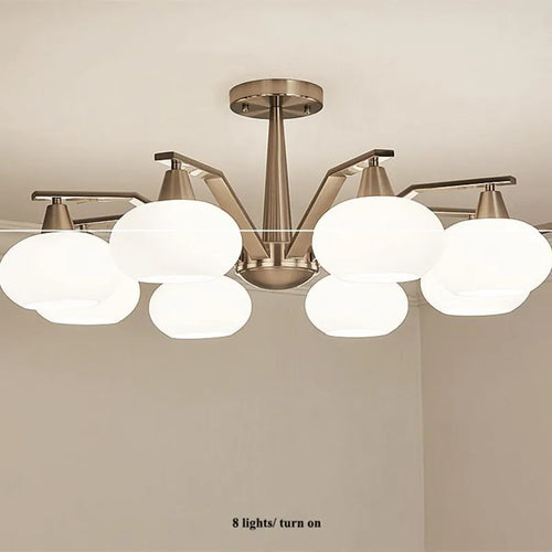 Modern nickel metal chandelier with LED lighting - vue 2 sur 12