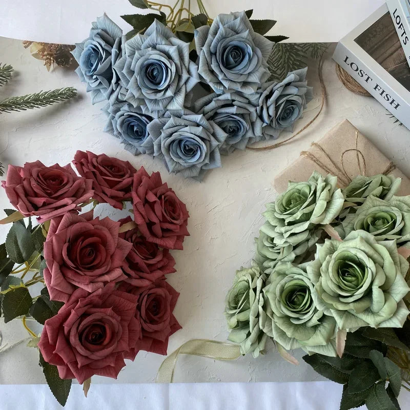 Silk artificial roses bouquet for indoor decor