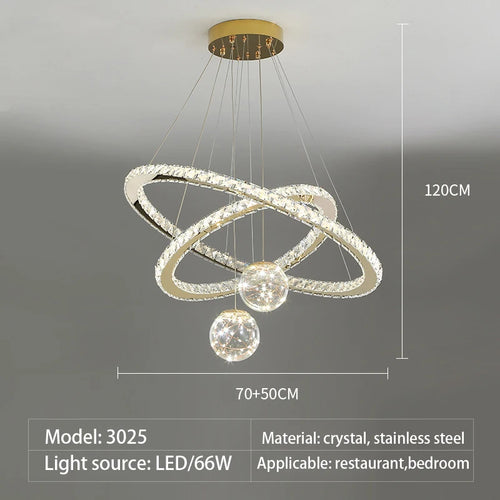 Modern LED crystal chandelier gold ring star glass ball - vue 11 sur 13