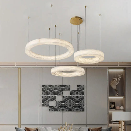 Modern luxury pendant light in Spanish natural marble and copper - vue 2 sur 10