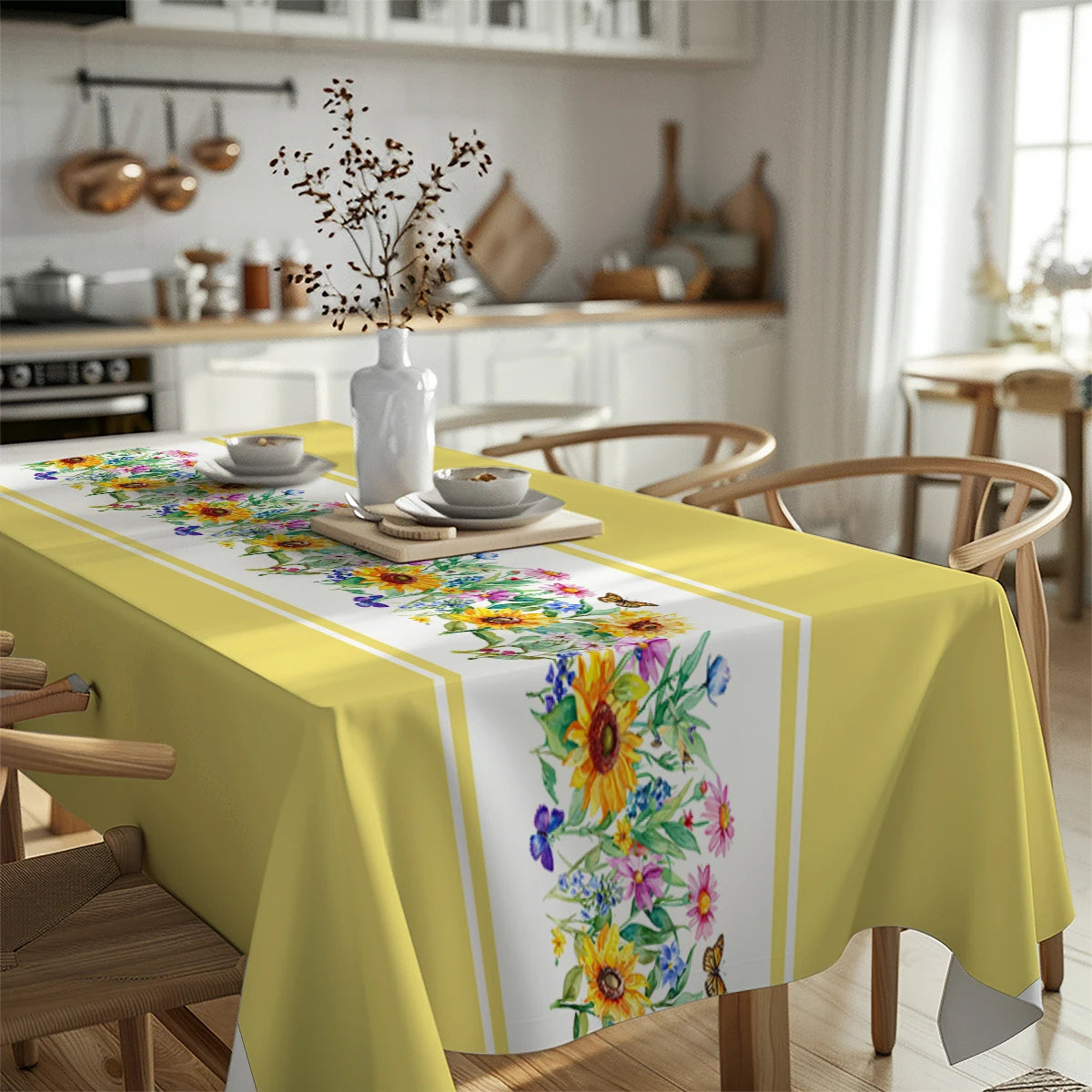 Country style table runner with sunflower and butterfly pattern