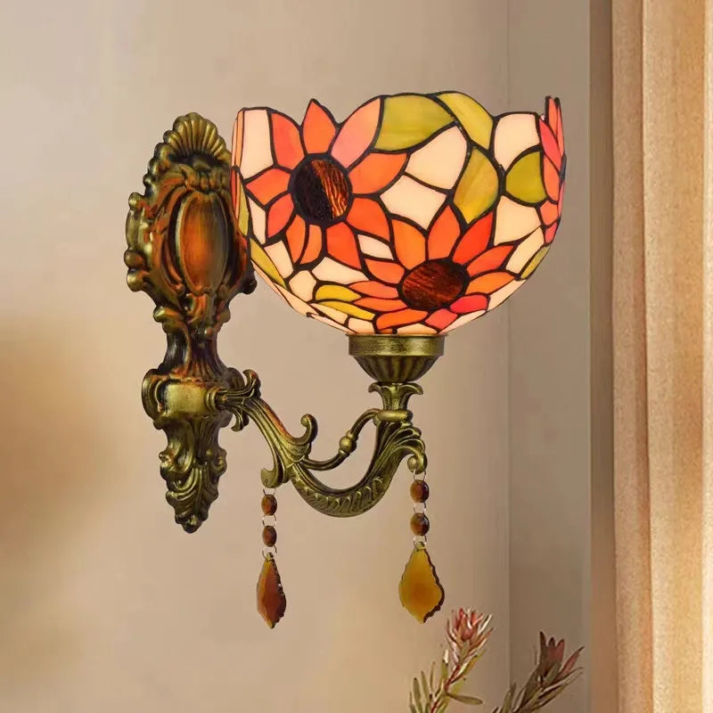 Baroque stained glass wall light with Turkish flowers