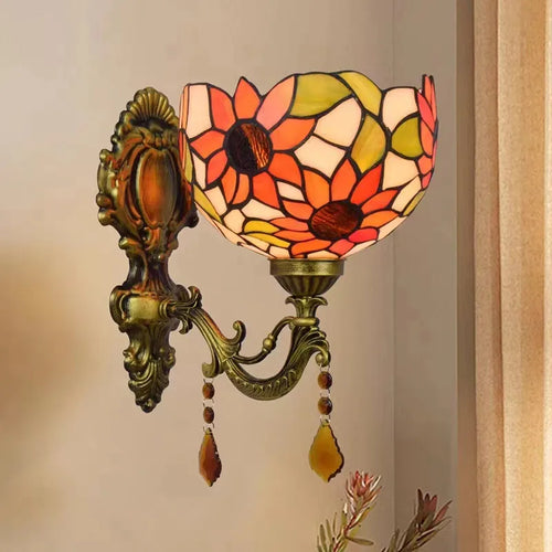 Turkish flower wall light with decorative baroque glass lampshade - vue 3 sur 17